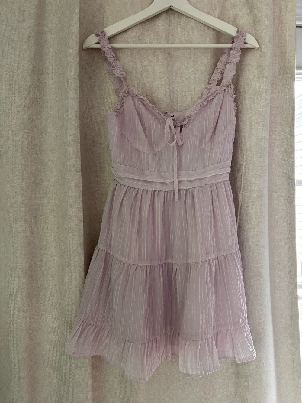 Blush Pink Textured Tiered Mini Dress Ruffle Straps Back Zip Cottagecore XS S